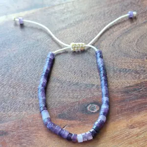 Amethyst Beads Macrame Adjustable Bracelet for Women - Beige Thread - Fashion Accessory