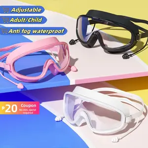 Swimming Glasses Waterproof Anti-fog HD Transparent Earplugs Kids Swimming Goggles Large FramePool Eyewear Swimming Accessories