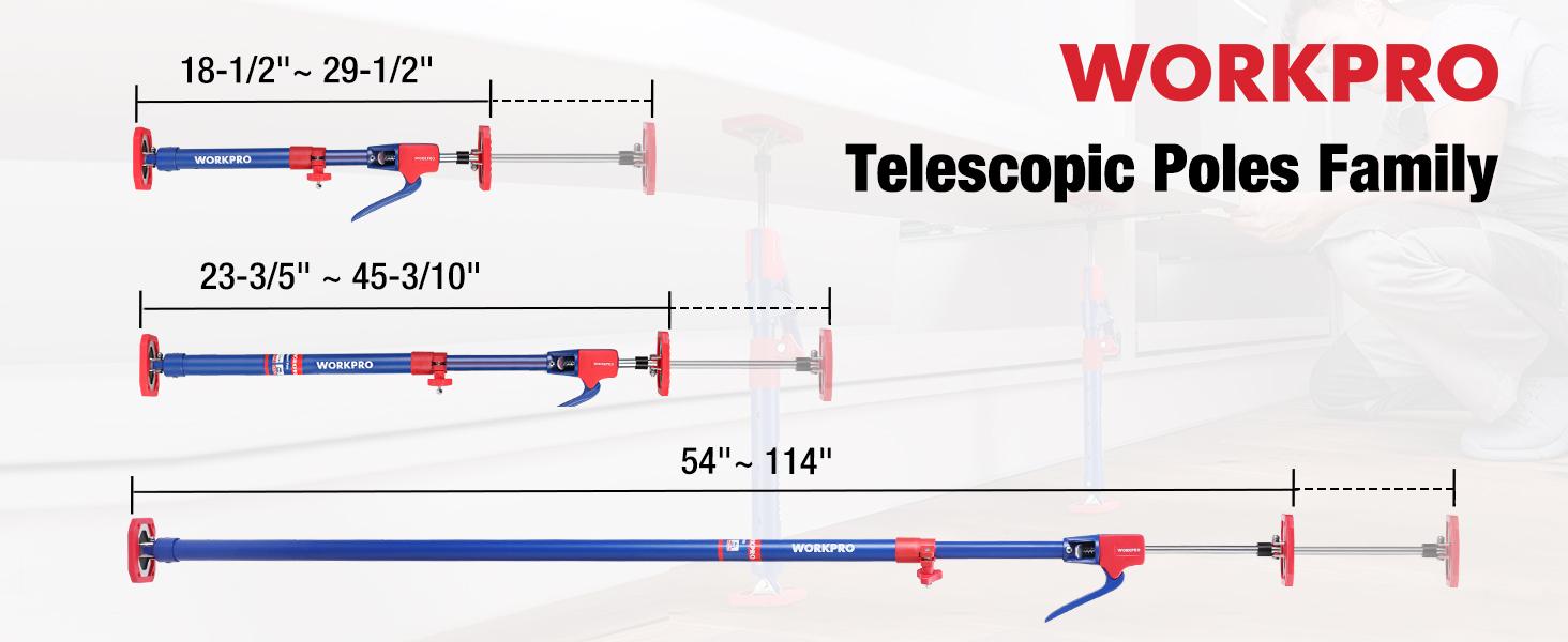#SpringGlowUp WORKPRO Cabinet Jack Support Pole, Steel Telescopic Quick Support Rod Adjustable 3rd Hand Support System with 154 lbs Capacity for Cabinet Jack, Drywall Jack& Cargo Bars