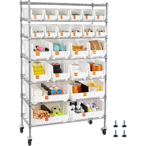 VEVOR 8-Tier Rolling Bin Storage Rack, 26 Organizer Bins, Bin Rack Storage Steel Wire Shelving System with Wheels, Mobile Tool Organizer for Garage, Warehouse, Office, Restaurant, Classroom, KitchenVEVOR Super Brand Day