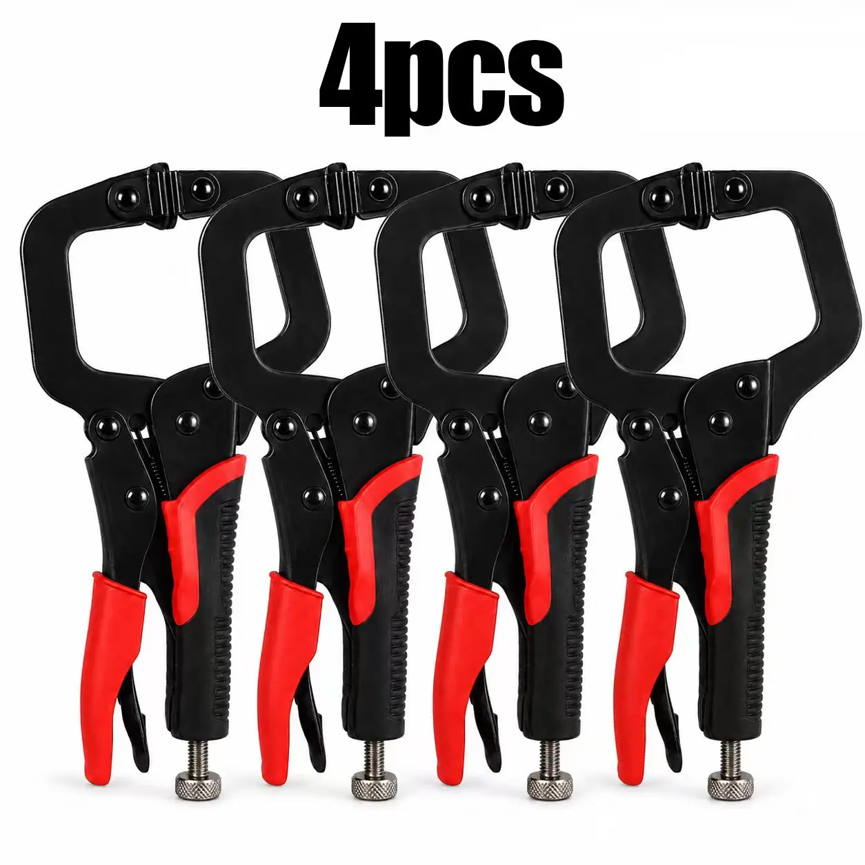 6-inch Black and Red Handle C-Clamp, 4-Piece Set, Heavy-Duty Adjustable Locking Clamps Made of Carbon Steel, Non-Slip Handles, Woodworking and Welding Metal Clamping Tools, Home Repair and Workbench Clamps