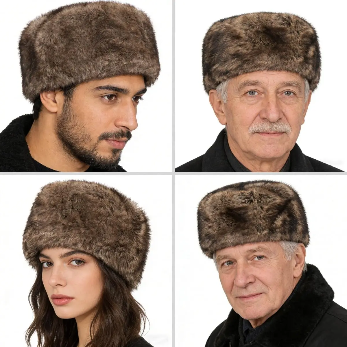 Faux Fur Winter Hat, Russian Style Warm Cap with Wide Brim, One Size Here main image 3