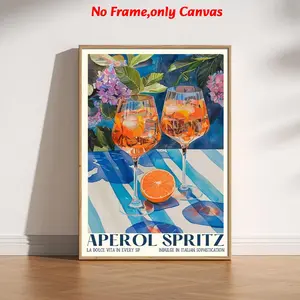 1pc, Wall Art, Vintage Poster, Retro Italy Travel Cocktail Canvas Painting, Unframed Painting, Fashion Aesthetic Botanical Floral Print, Living Room Decor Aesthetic, Room Decor, Bedroom Decor, Frameless