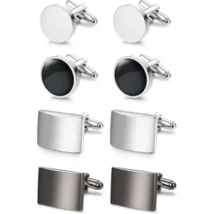 FINREZIO 4 Pairs Classic Cufflinks for Men Unique Wedding Business Tuxedo Shirt Cuff links Set Daily