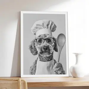 Labradoodle Chef _ Funny Dog Kitchen Decor, Pet & Animal Canvas Print, Minimalist & Neutral-Style Poster, Bedroom Aesthetic Wall Decor.