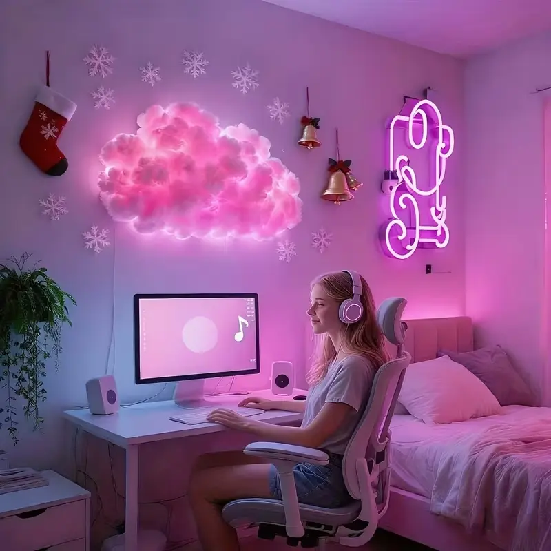 3D RGB LED Cloud Light DIY Color Changing Night Light with Lightning Effect, Music Rhythm Light Effect, Creative Colorful Atmosphere Lighting Suitable for Bedroom, Game Room, Party and Club Decoration, Ideal Gift for Christmas and Halloween