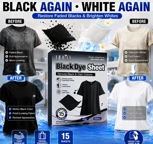 YUCO Color Restorer Laundry Sheets Black Dye Sheets for Faded Black Clothes White Brightening Sheets Fabric Renewal Booster Fast Dissolve Deep Soak Formula Individually Wrapped Travel Friendly for All Fabrics