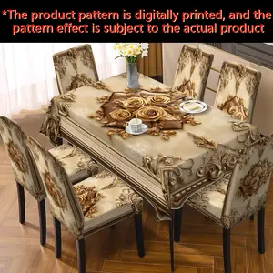 （JIT Enabled） Festival Print Tablecloth & Chair Cover Set, Removable & Washable, All-Season Festive Decor, Perfect for Festivals, Ideal for Home Dining Room, Living Room, Kitchen, Household Use, Gifts & Party Decorations (2D flat)