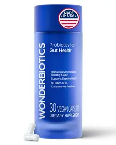WONDERBIOTICS Probiotics for Gut Health 60 Billion CFU - 12 Advanced Strains with Digestive Enzymes – Immune Support, Gas & Bloating Constipation Relief, Digestive Health - for Women & Men - 30 ct