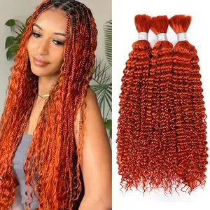 High Quality 100% Real Human Hair Bulk For Braiding 100G/Bundle Deep Wave Ginger Orange 350 CurIy Indian Raw Remy Hair Extension