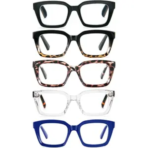 5 Pack Reading Glasses for Women Blue Light Blocking Oversized Fashion Oprah Style Square Computer Readers, 1.75 Magnification