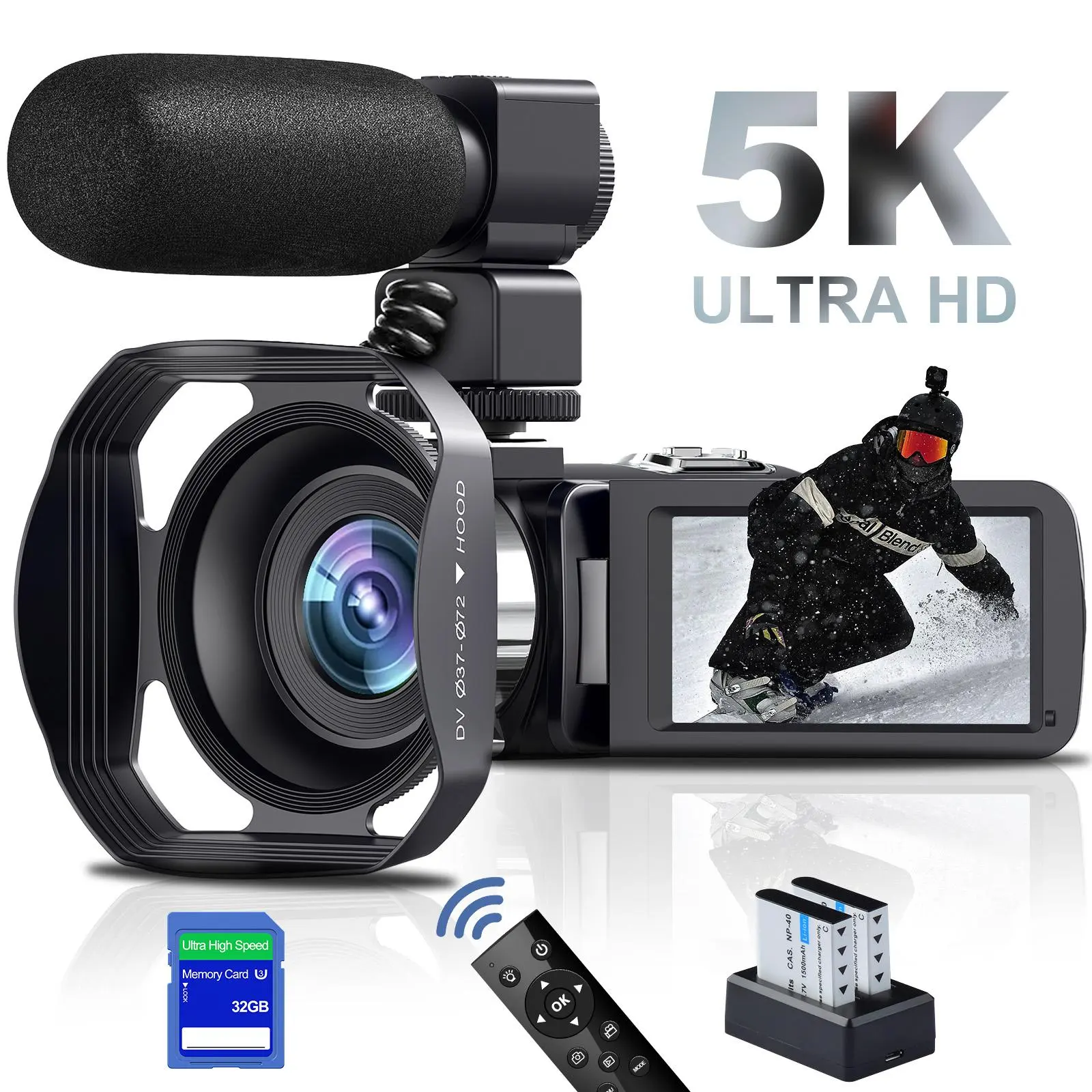 Valentines 5K 64MP Video Camera with Infrared Night Vision and WiFi, Touch screen, 18X Zoom camcorder Includes Microphone and 32GB SD Card Dual Lens camcorder digital video outdoor recorder