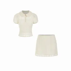 Cider Cotton-blend Lace Peter Pan Collar Top & Mid Rise Mini Skirt Set
