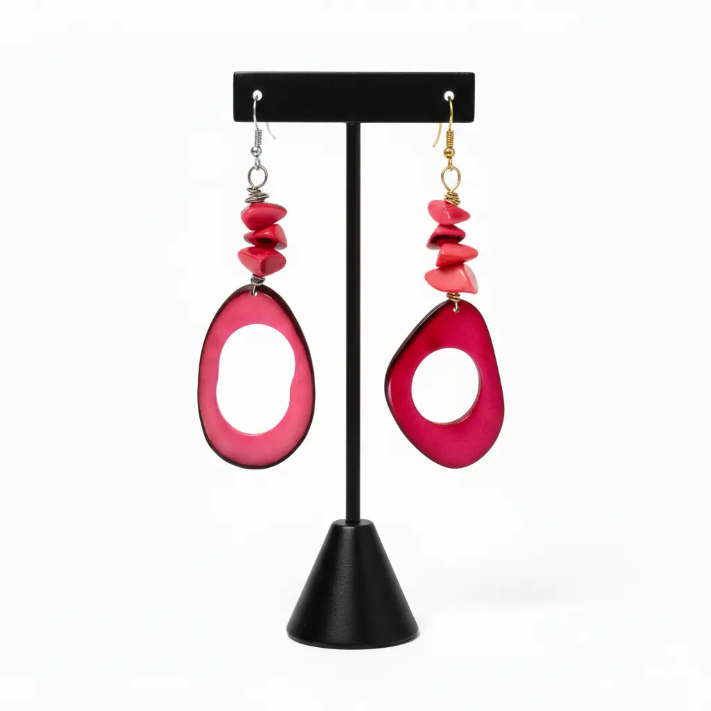 111 - Tagua Nut  Hot Pink Dangle Earrings