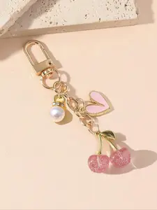 Women's Elegant Cherry Design Keychain, Cute Shiny Cherry Keychain, Fashionable Alloy Keychain, Fashionable Pendant Bag Charm, Keychain For Bags, Stylish Accessory for Everyday Use