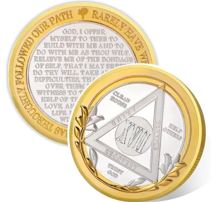 1-30 Year Victory Path 17 Year Sobriety Coin, Affirmation AA Chips, Addiction Recovery Seventeen Years Sober Medallions, Celebrating Anniversary Token, Alcoholics Anonymous Sobriety Gifts for Men Women