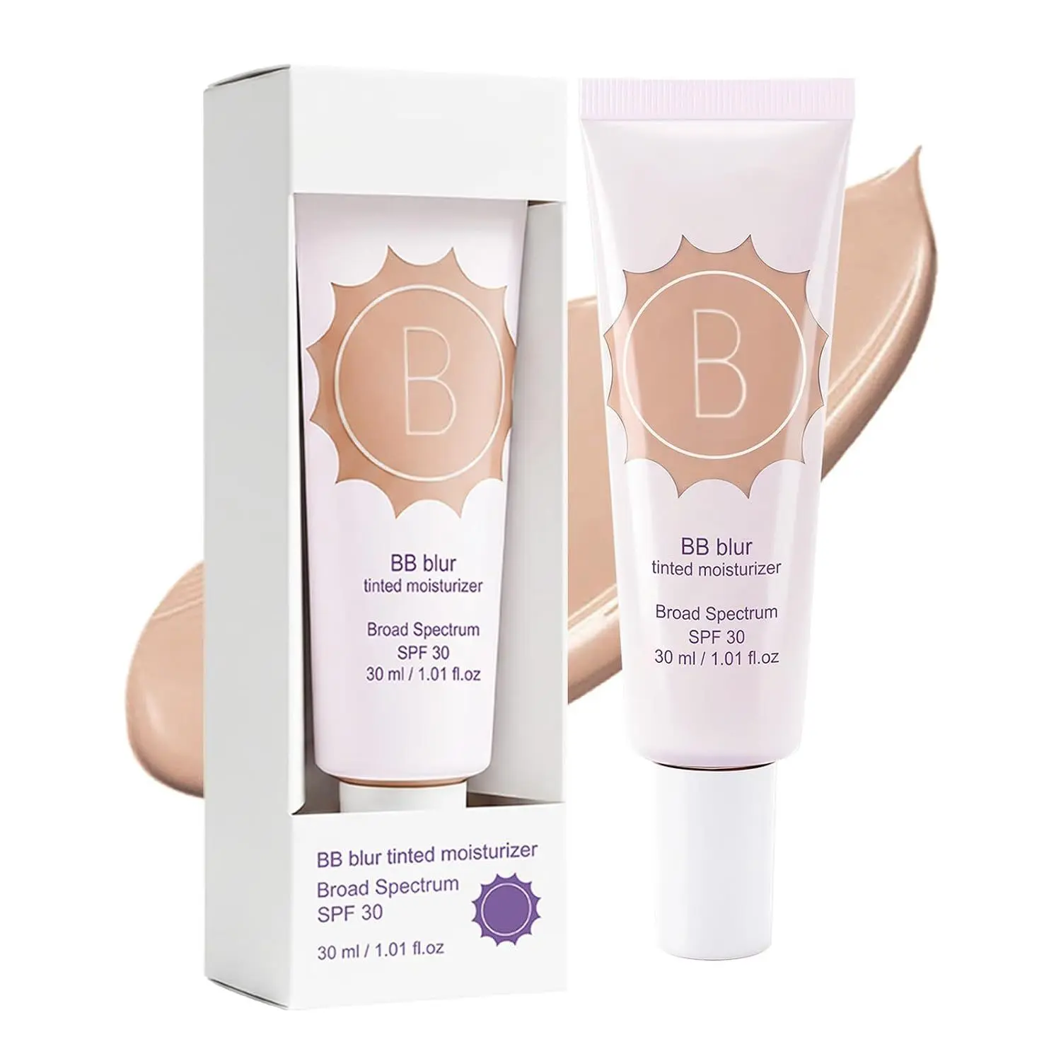 BB Blur Tinted Moisturizer SPF 30, BB Cream Foundation Light-Medium, Tinted Sunscreen for Face, Full Coverage with Natural Lightweight Matte Finish