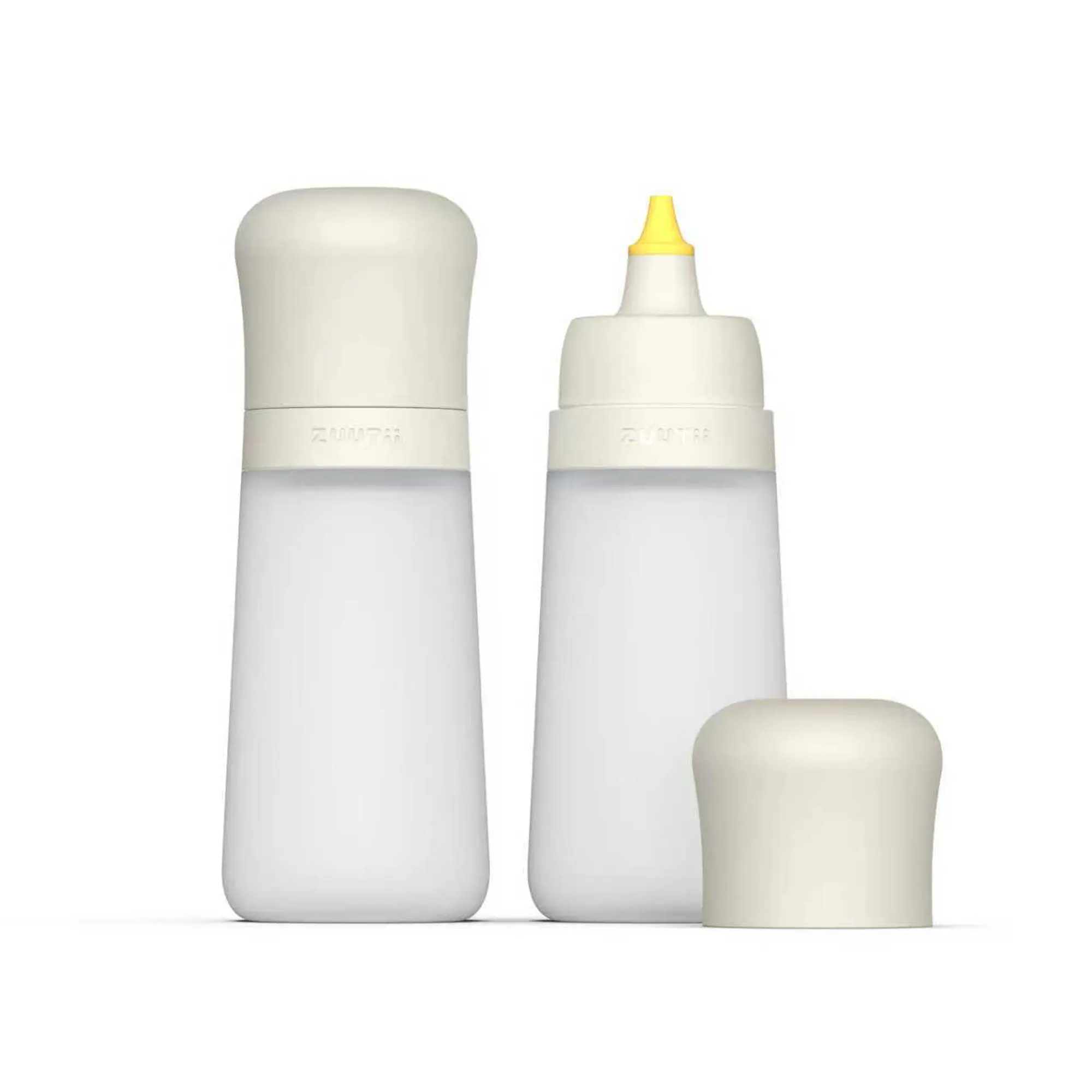 ZUUTII 2-Pack Silicone Squeeze Bottles - 300ml/10oz Leakproof Dual Seal Condiment Bottles with Precision Tip, Flat Base for Kitchen, Travel (Beige), Two Packs