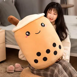 Cute Fruit Drink Plush Stuffed Soft Strawberry Milk Tea Plush Boba Tea Cup Toy Bubble Tea Pillow Cushion Kids Gift 24cm/35cm/50cm/70cm/100cm Comfortable Fabric PP Cotton Filling Adorable Design