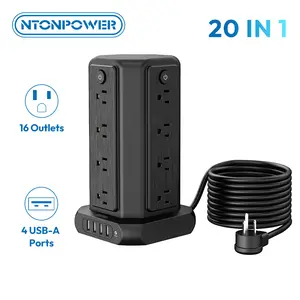 Surge Protector Power Strip Tower with USB Ports, 15 FT Extension Cord Tower with 16 Widely Spaced Outlets 4 USB Ports, 1080 Joules, Overload Protection, Flat Plug Power Strip for Home, Office, Black outdoorfun