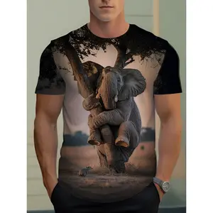 Men' African Safari Elephant Print T-Shirt - Authentic Short Sleeve Crew Neck Shirt with Elephant Design Suitable for Summer Adventures, Casual Wear & Safari Outfits, Machine Washable Regular Fit for Spring/Fall Travel (No Texture), PLUS SIZE