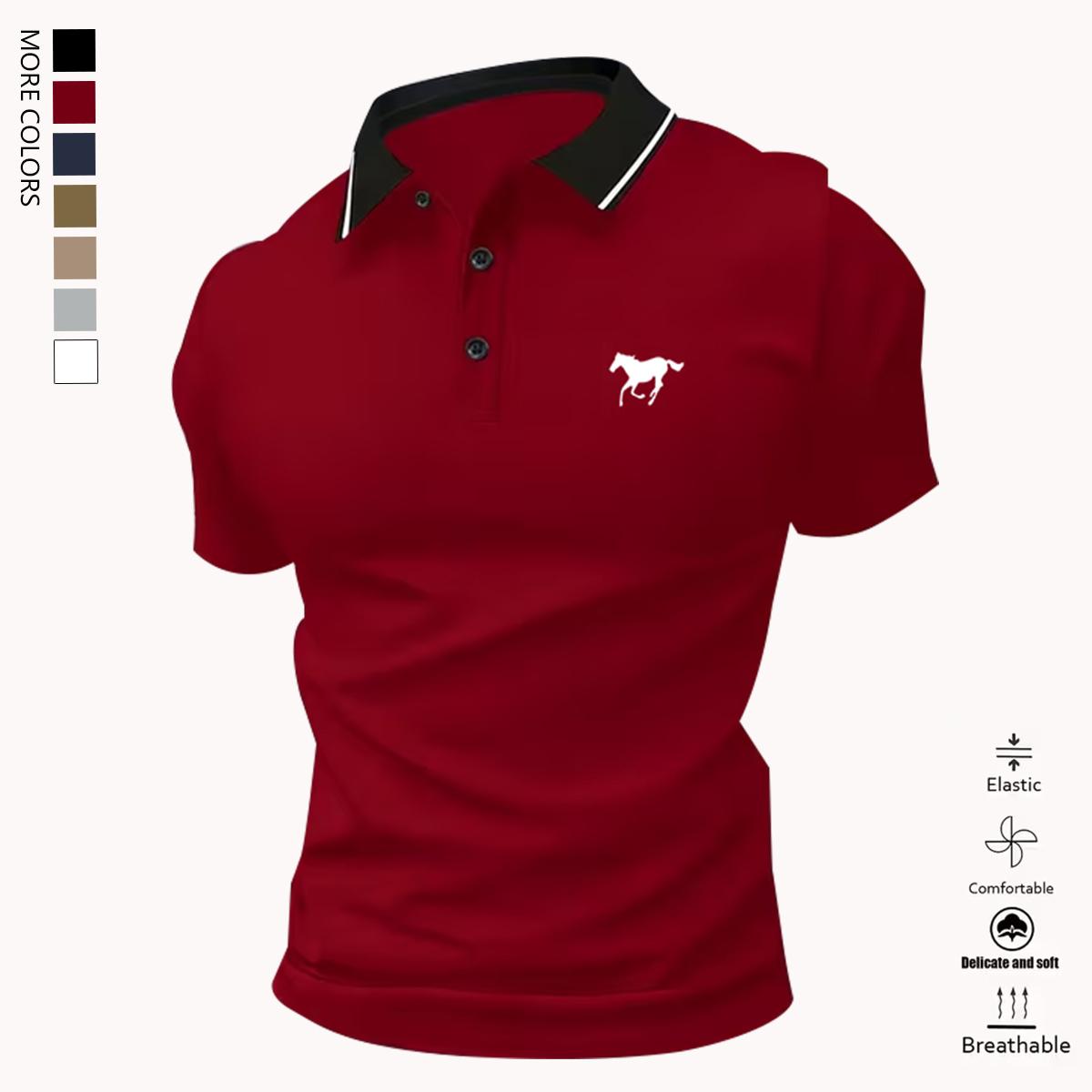 Men’s polo shirt set, casual men’s polo shirt, solid color buttoned basic style, versatile design suitable for bowling/golf, ideal for everyday wear and summer business style.