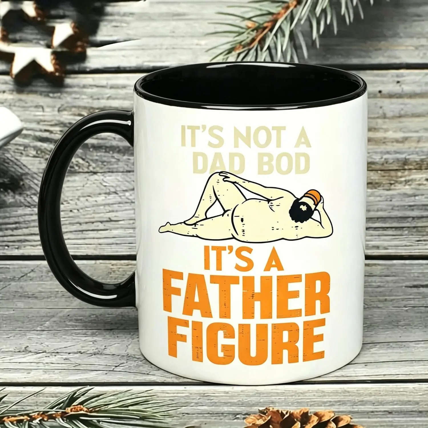 Funny "It's A Father Figure" Distressed Text Mug for Dads The perfect response to "dad bod" jokes: It's a father figure Funny "Father Figure vs Dad Bod" Coffee Mug