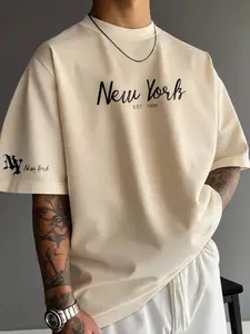 Men's New York Print T-Shirt, Soft Round Neck, Slight Stretch, Breathable All-Season Casual Top, Comfortable Fit for Daily Wear