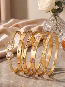 5-Piece Luxury Set, Hypoallergenic Zircon Roman Numerals, Casual Style, Stainless Steel Chain, Ideal for Office & Daily Wear, Anniversary Gift