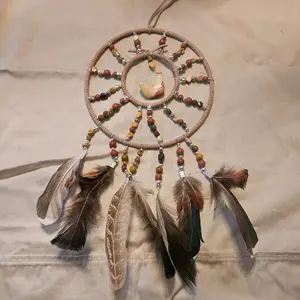 Sadie Acres Suncatcher with Beaded Design and Feathers for Home Decor Featuring Moonkite and Red Jasper Enhances Room Aesthetics