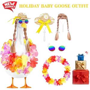 4 Pcs/Set Hawaiian Porch Goose Outfits - 23"/17" Summer Lawn Goose Statue Clothes with Wreath Straw Hat Glasses & Wig for Luau Party Outdoor Garden Yard Decor