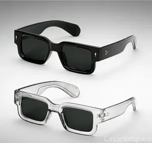 Circleletsspark 2-Pack Retro Square Sunglasses for Men & Women Black & Transparent Frames UV400 Protection Y2K Trendy Style for Summer Beach Travel & Streetwear