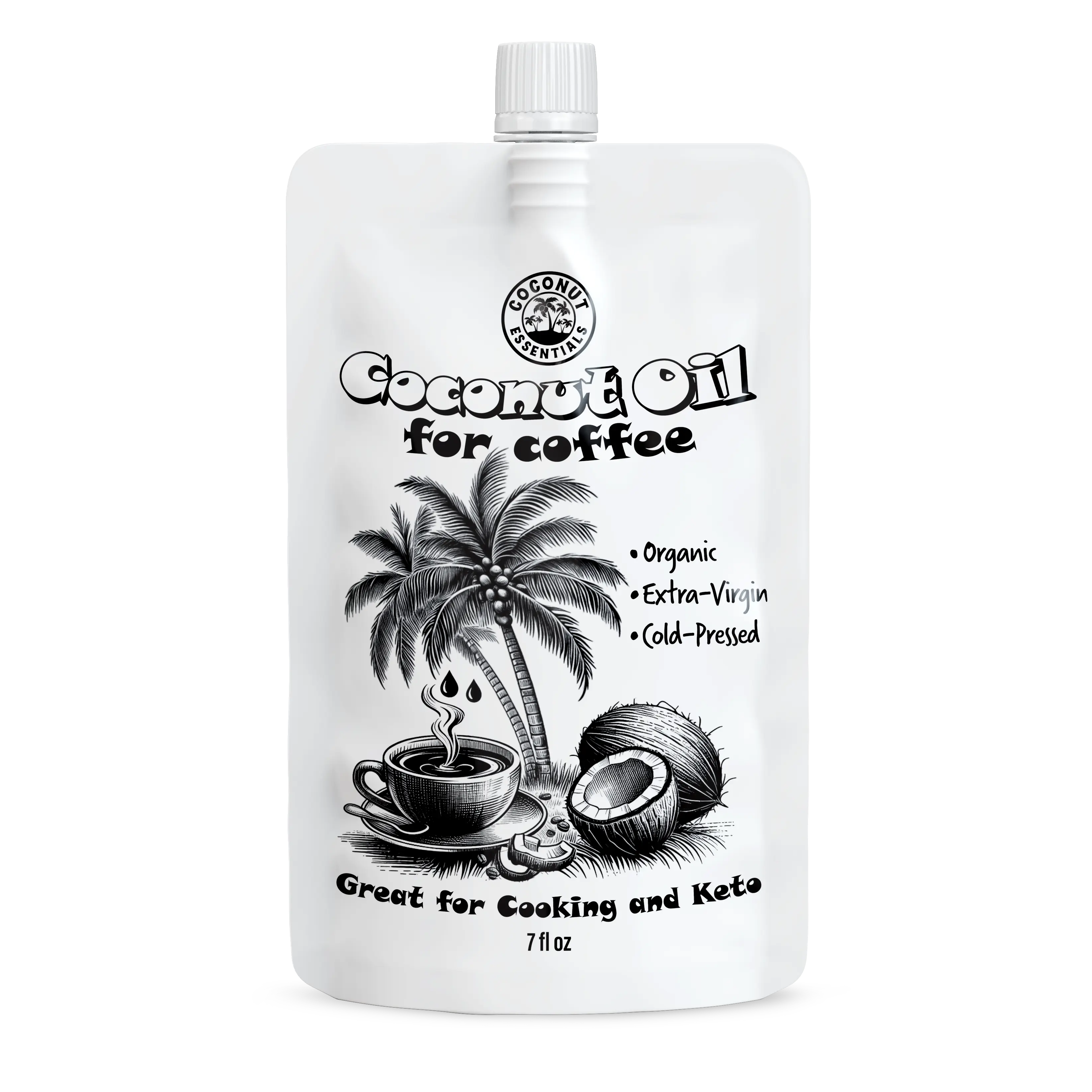 Coconut Oil for Coffee , Cooking & Keto friendly - Great tasting organic cold pressed coconut oil - 7 fl. oz pouch Natural Cold Pressed Coconut oil