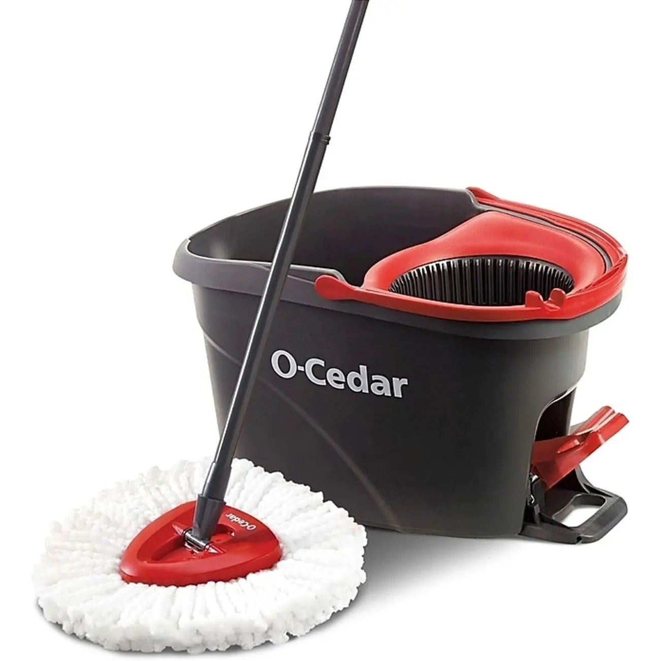 O‑Cedar EasyWring Spin Mop & Bucket System w/Microfiber Mop Head, Black/Red (148473)