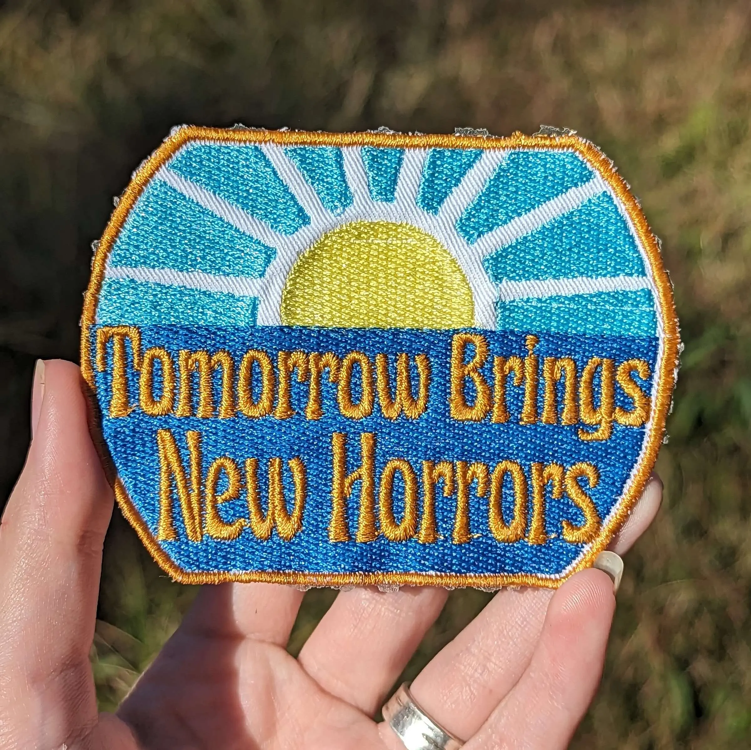 Tomorrow Brings New Horrors Patch [Iron on] - funny patch - existential crisis - meme patch - dark humor - memento mori