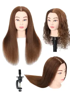 Long Straight Hair Wig Training Head Model, Heat Resistant Dyeable, Realistic Salon Practice Mannequin Head, 21 Inch 53 Cm