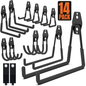 14 count Garage Hooks Heavy Duty, Utility Garage Storage Hooks, Wall Mount Hook with Anti-Slip Coating for Hanging Ropes, Bikes, Ladders and Bulk Items