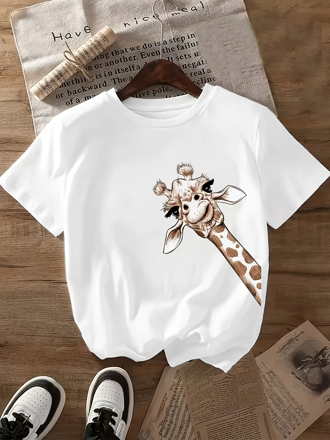 Women's Cute Giraffe Graphic Tee with Animal Print Design Soft Cotton Crew Neck Short Sleeve Casual Top for Summer Daily Outfit Zoo Trip and Safari Style Adventure,Long,Batwing,T-shirt,oversized,tshirt,shirts,Vintage,Hometown,Footbal,Distres,custom,t,baby
