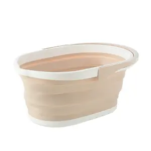 Foldable Rectangular Mop Bucket with Spout and Lid – Thickened plastic cleaning bucket, space-saving folding design, pink mop bucket for home, bathroom and cleaning scenarios (residential/commercial)