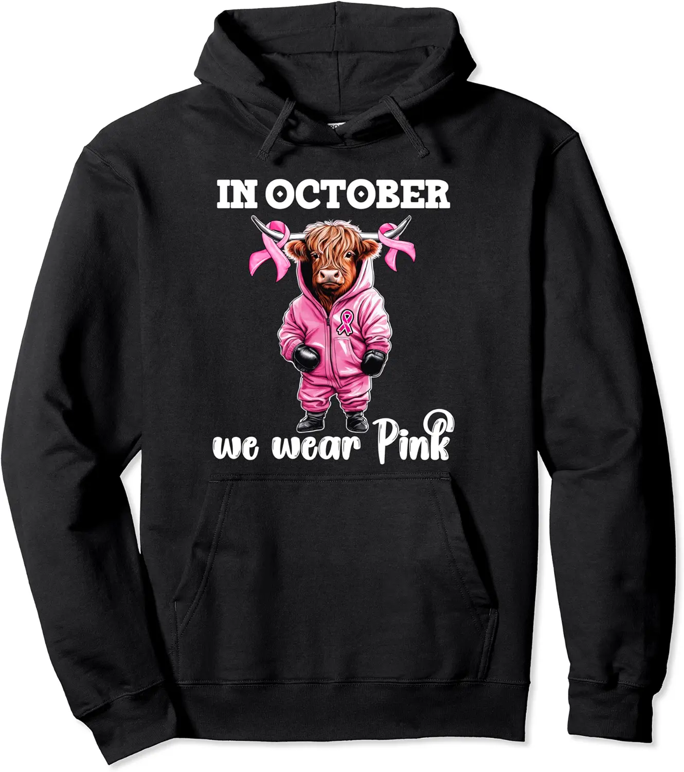 In October We Wear Pink Highland Cow Breast Cancer Awareness Pullover Hoodie - Jessicabal Shop 72B0CYFFDYD1