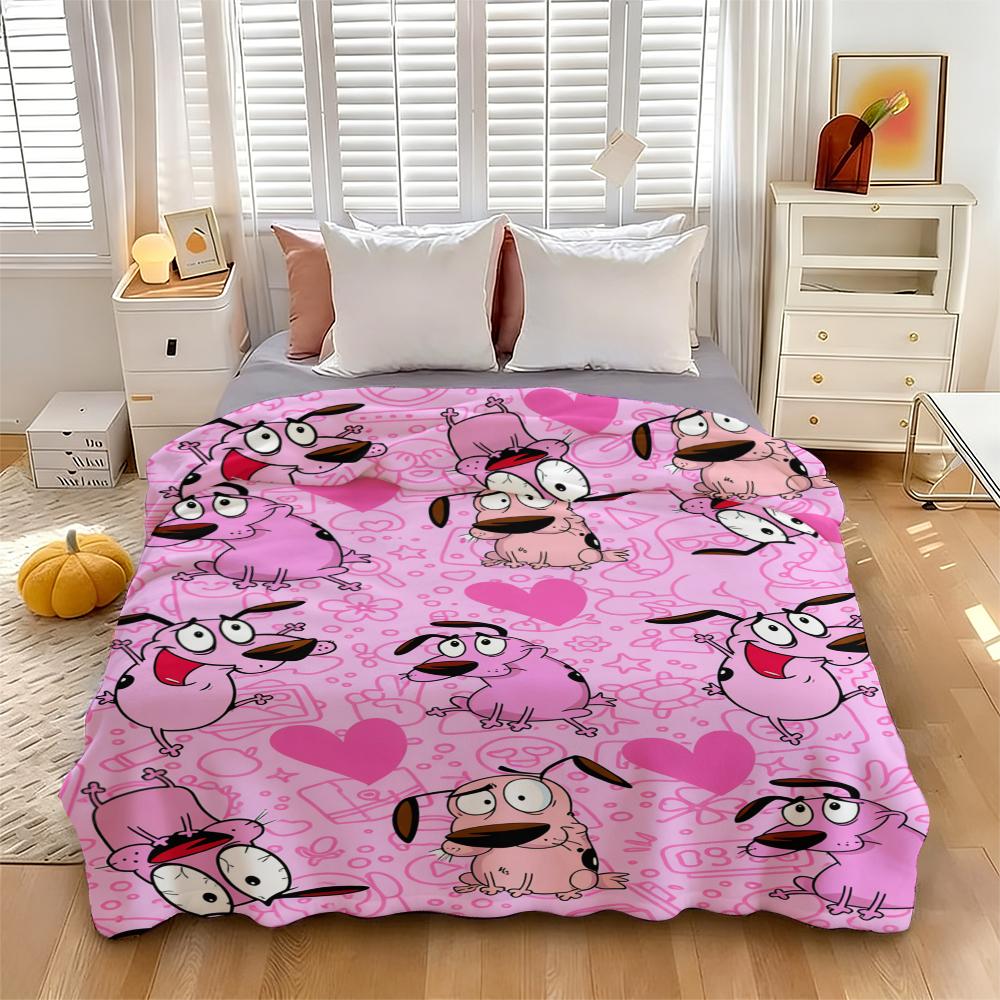 Cowardly Dog - Courage Pink Cartoon Blanket Soft Funny Throw Blanket Cozy Lightweight Plush Portable Cover Blanket For Sofa,Warm Gift For Birthday,Christmas,Multiple Blanket Suitable for all four seasons A gift suitable for fans, friends and children
