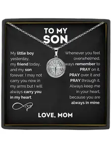 To My Son Compass Stainless Steel Pendant Necklace, Graduation Gift for Son, Birthday & Christmas Present, Meaningful Card Included, High End Necklace
