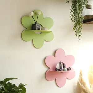 1pc/2pcs Floral - shaped Wall Shelves, Green and Pink Flower - designed Shelves, Decorative Wall Mounted Shelves for Home, Plant and Crystal Display Shelves, Wall Mounted Organizer