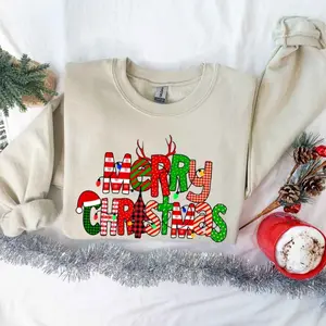 Christmas Sweatshirt, Womens Christmas Sweatshirt, Christmas Sweatshirts for Women, Christmas Gift Women,Merry Christmas Sweatshirt Womenswear Embroidered