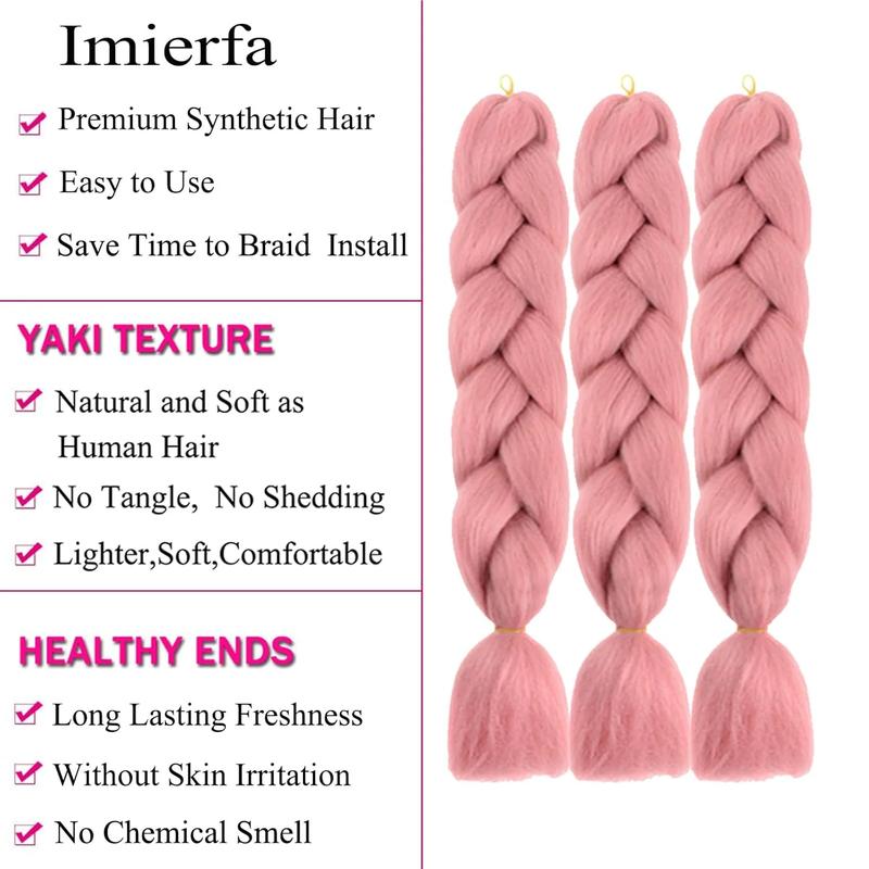 Pink Braiding Hair, Braiding Hair Extensions for Braids, 24 inch 100G/Pcs 3PCS, Synthetic Hair Bundles（Ash Pink