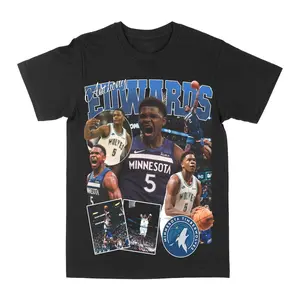 Anthony Edwards 5 Graphic Tee, Y2K Rap Streetwear T-Shirt, Unisex Crew Neck, Vintage Hip-Hop Graphic, Sports Style, Casual Cotton Fit