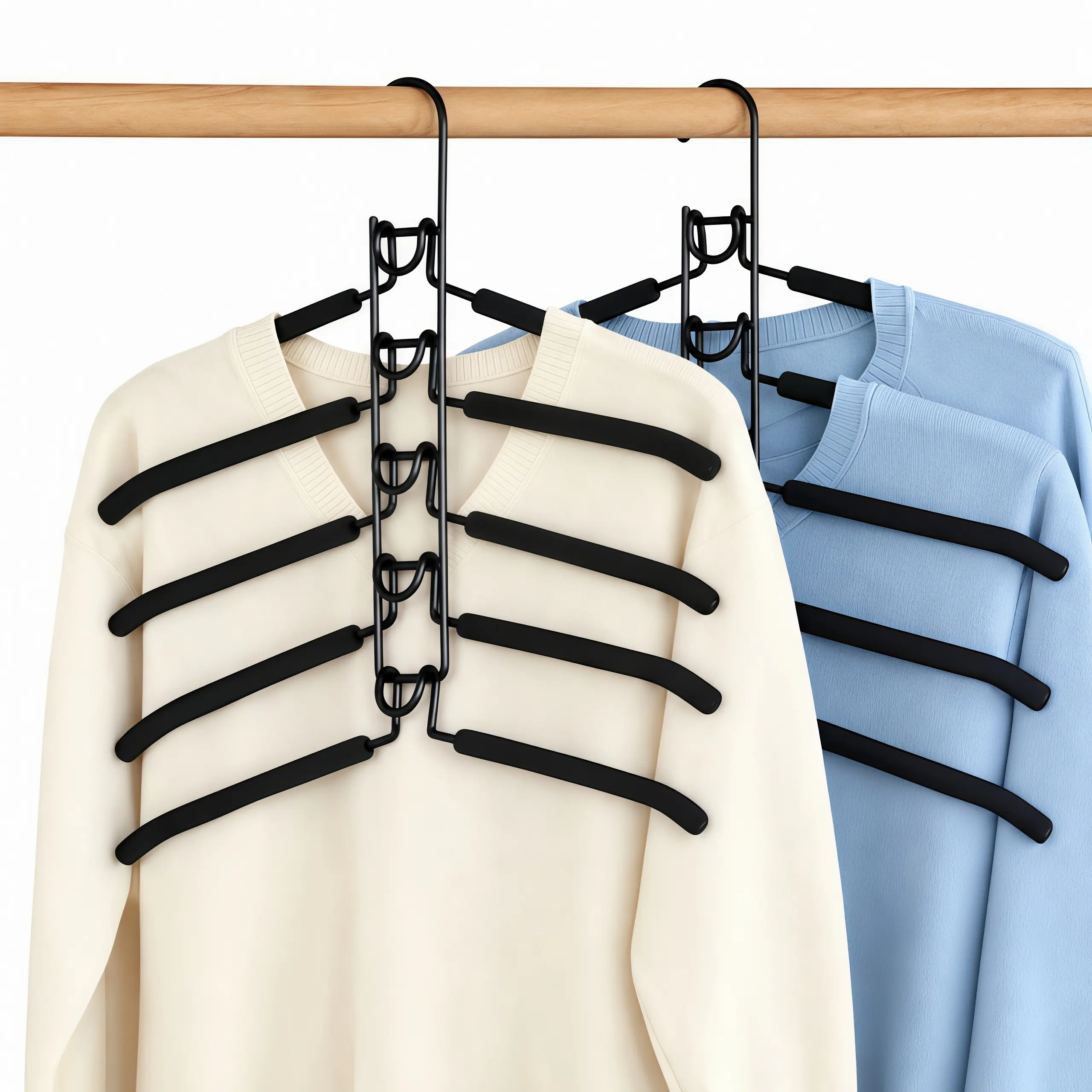 LMMAKE 1PC/2PCS Clothes Hanger Space Saving Multi-Layer Shirt Hangers, Heavy Duty Coat Hanger, Non-slip Sponge Filled, Detachable Design, T-Shirt Hangers for Men & Women, Dorms and Apartments, Black