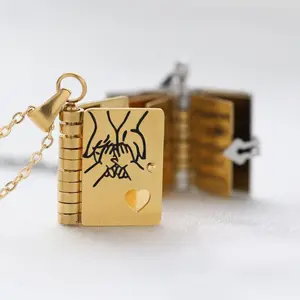 AS292 My Incredible Daughter Book Necklace Personalized Turnable Engraved Content Book Pendant Parents Gift for Daughter