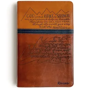 Personalized NIV Study Bible - Brown with Blue Strip - God is Our Refuge & Strength - Hand Lettered and Engraved