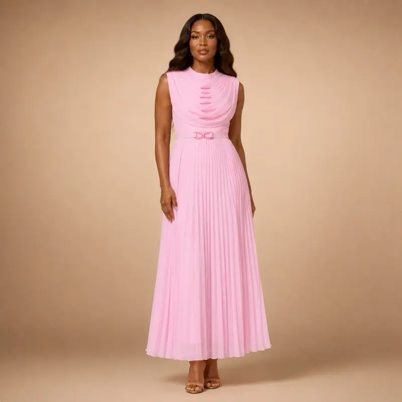 Nerissa Pleated Occasion Dress – Elegant Blush Pink Dress